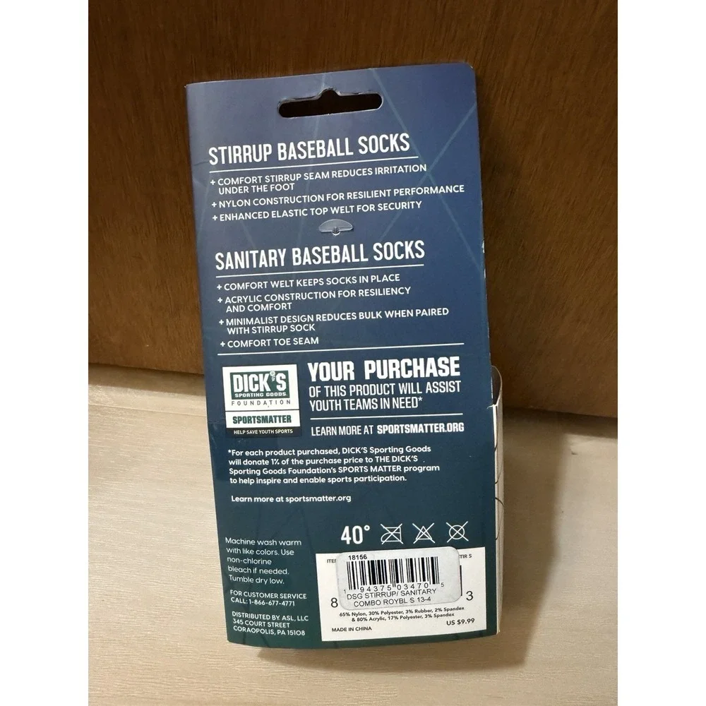 DSG Stirrup Sanitary Baseball Socks Kids Small Royal Blue 13K-4Y Youth S5